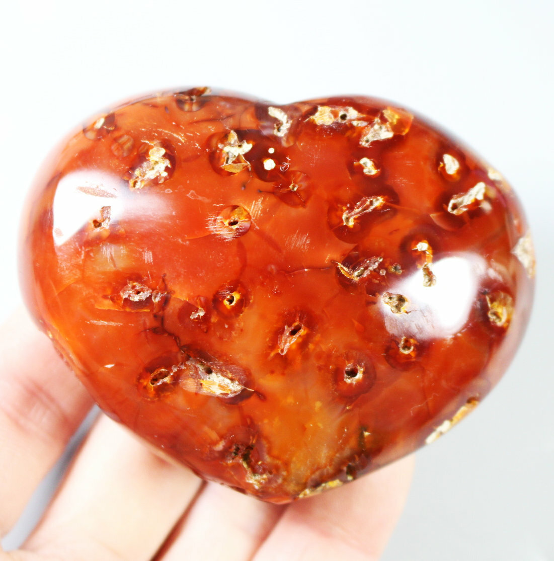 Natural Red Orange CARNELIAN Agate Quartz Crystal Love Heart Palm Stone 226g
