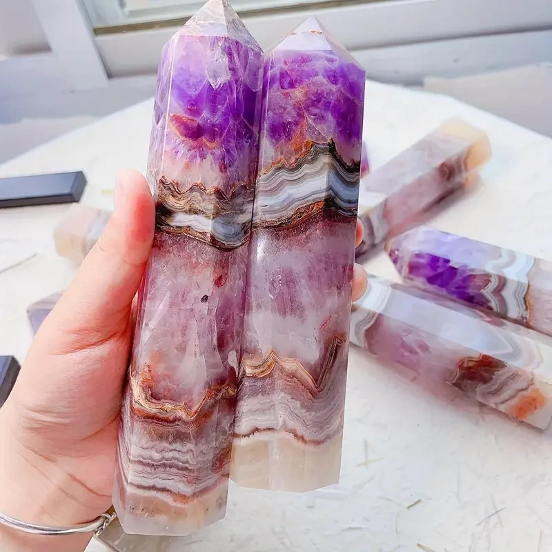 2Pcs Amethyst Agate Crystal Tower Reiki Healing Gemstone Obelisk Home Decor Gift