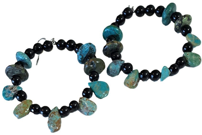 Natural Turquoise Obsidian Hoop Earrings