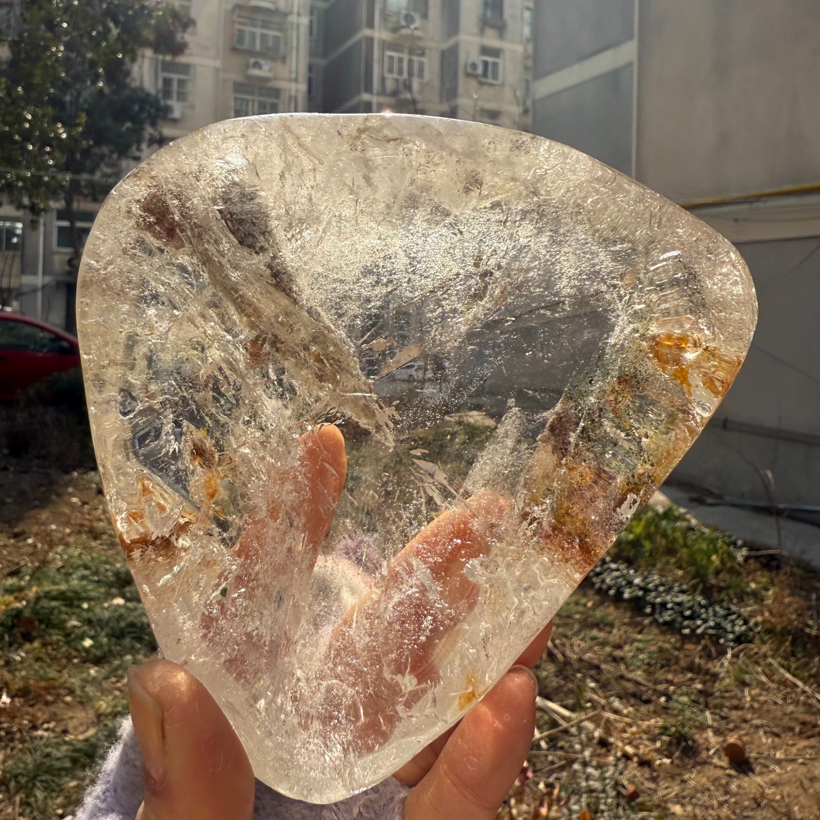 509g Natural Pure Garden Quartz Plate Carving Mineral Crystal Healing