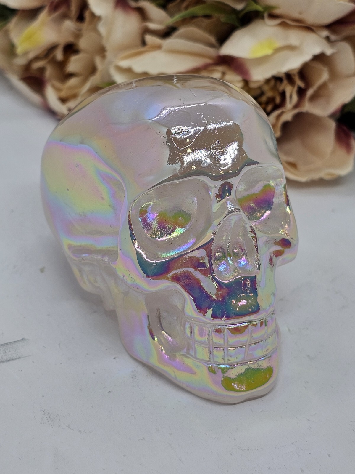 *SALE* Angel Aura Rose Quartz Rainbow crystal Skull 281g 5x7x4.8cm