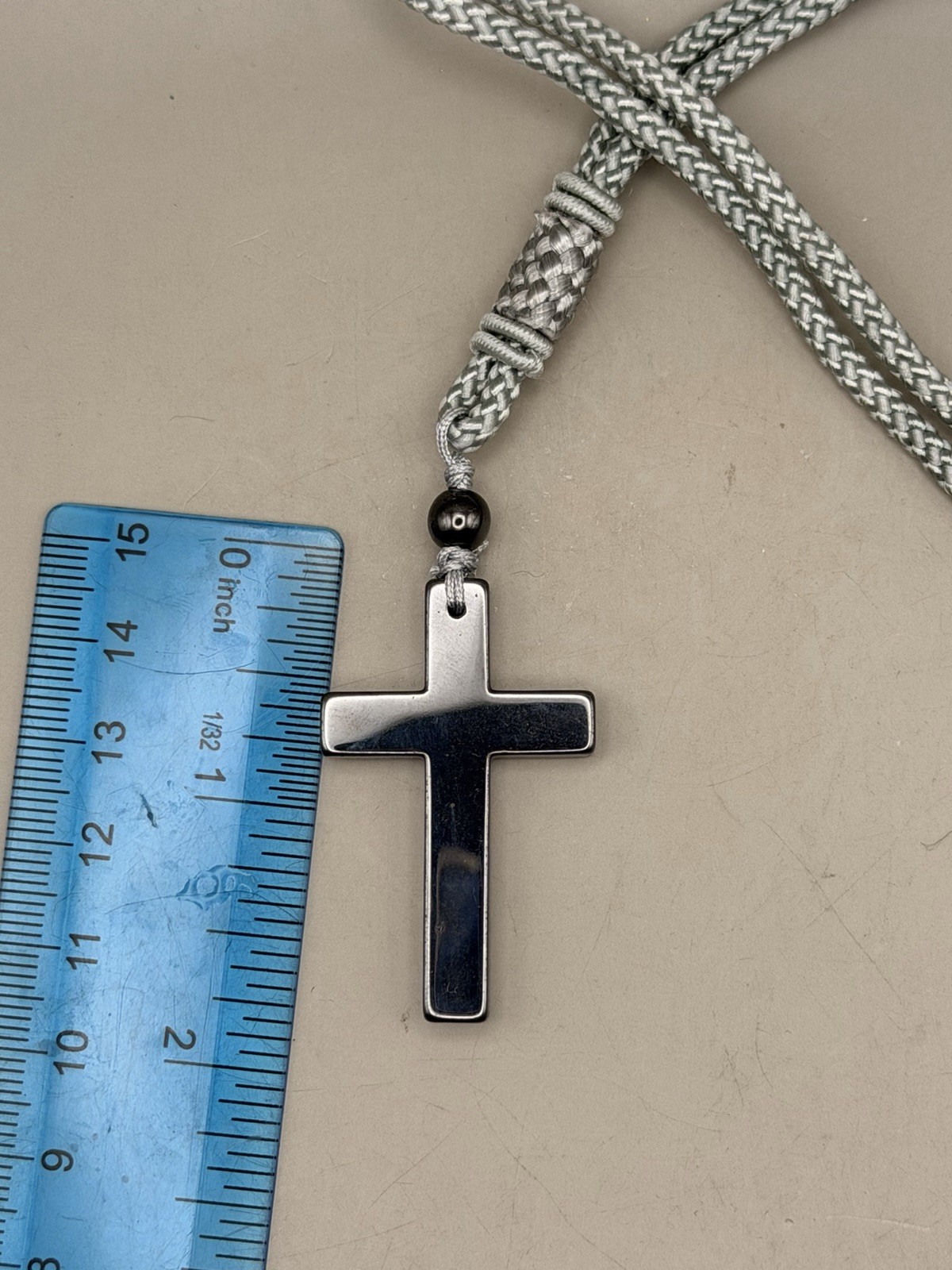 Simple Hematite Cross Cord Necklace Unisex Reiki Chakra Energy