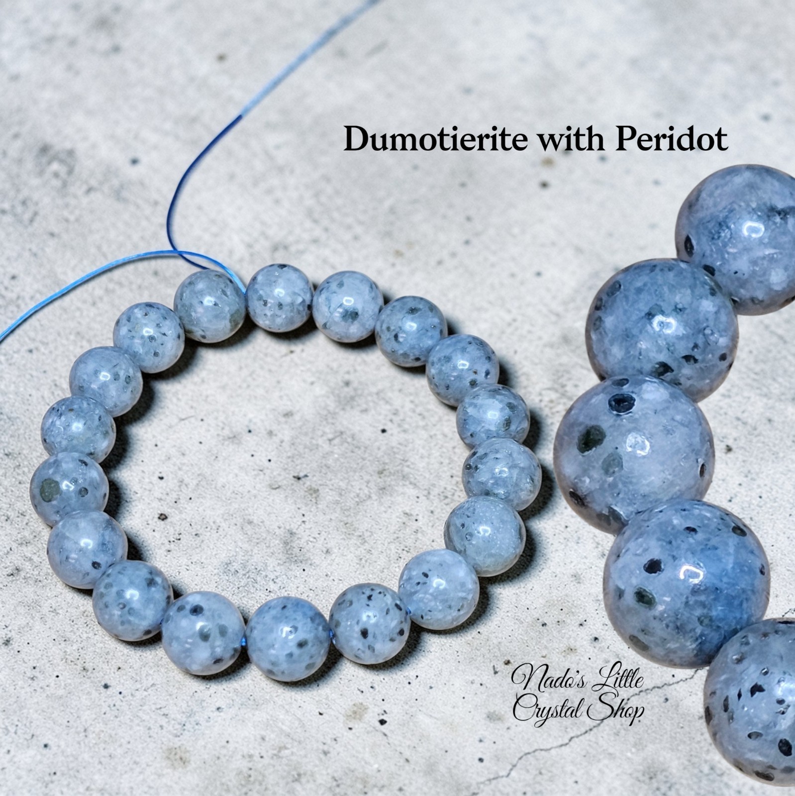 Dumotierite With Peridot 11.5mm Unisex Crystal Bracelet