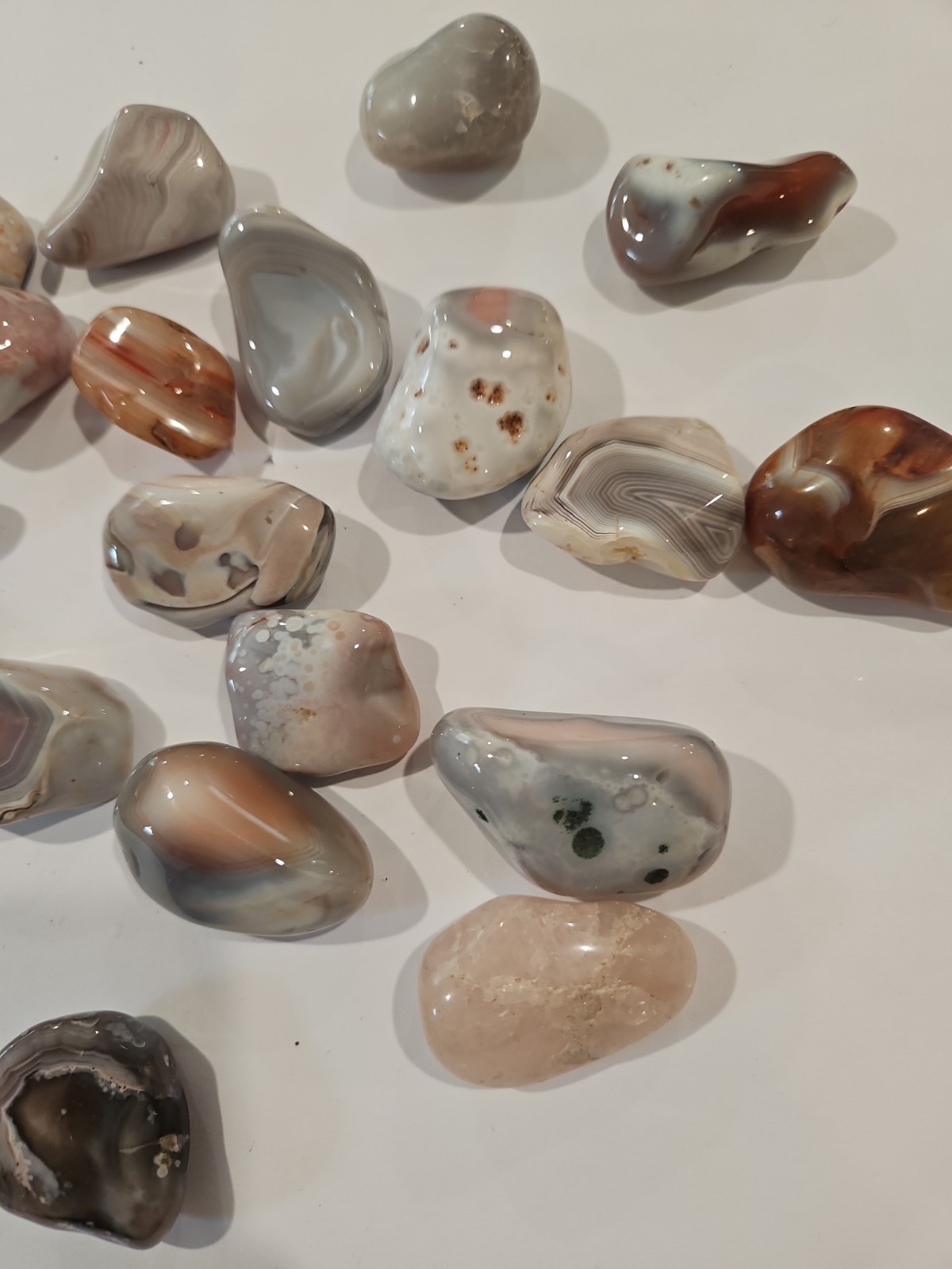 Botswana Agate Pebble, Botswana Agate Palm Stones, Wholesale Polished 15.8 Oz