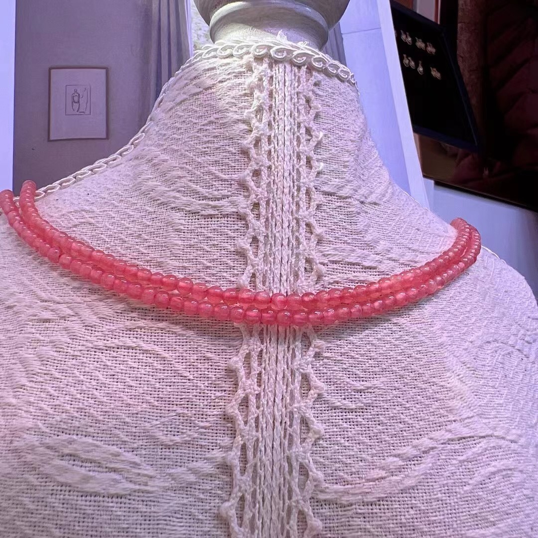 Natural Ice Rose Rhodochrosite Gems Beads Woman Long Chain Necklace 4mm