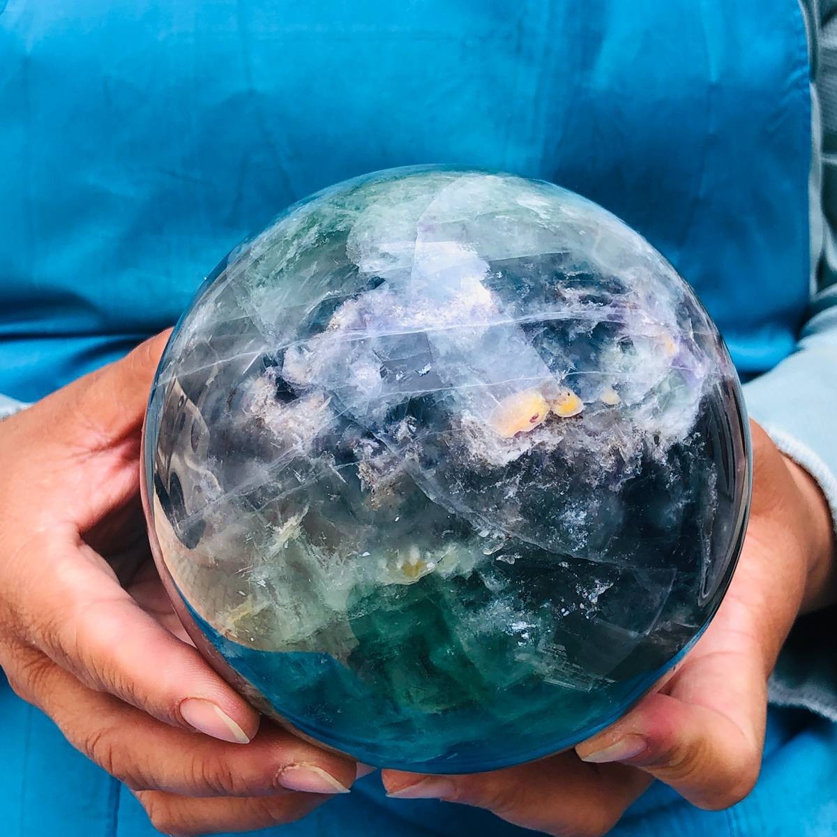 5.34LB Large Natural Fluorite Sphere Quartz Crystal Ball Energy Healing Stone