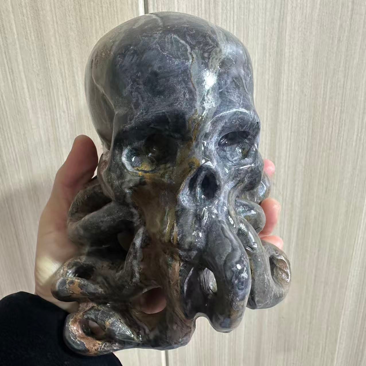 1pc Natural Jade quartz carved octopus crystal skull healing decor gift