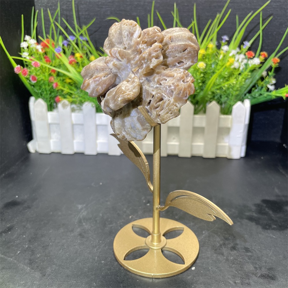 0.7LB 6.8″ Natural Sphalerite Geode Flower Carved Crystal Quartz Energy Decor