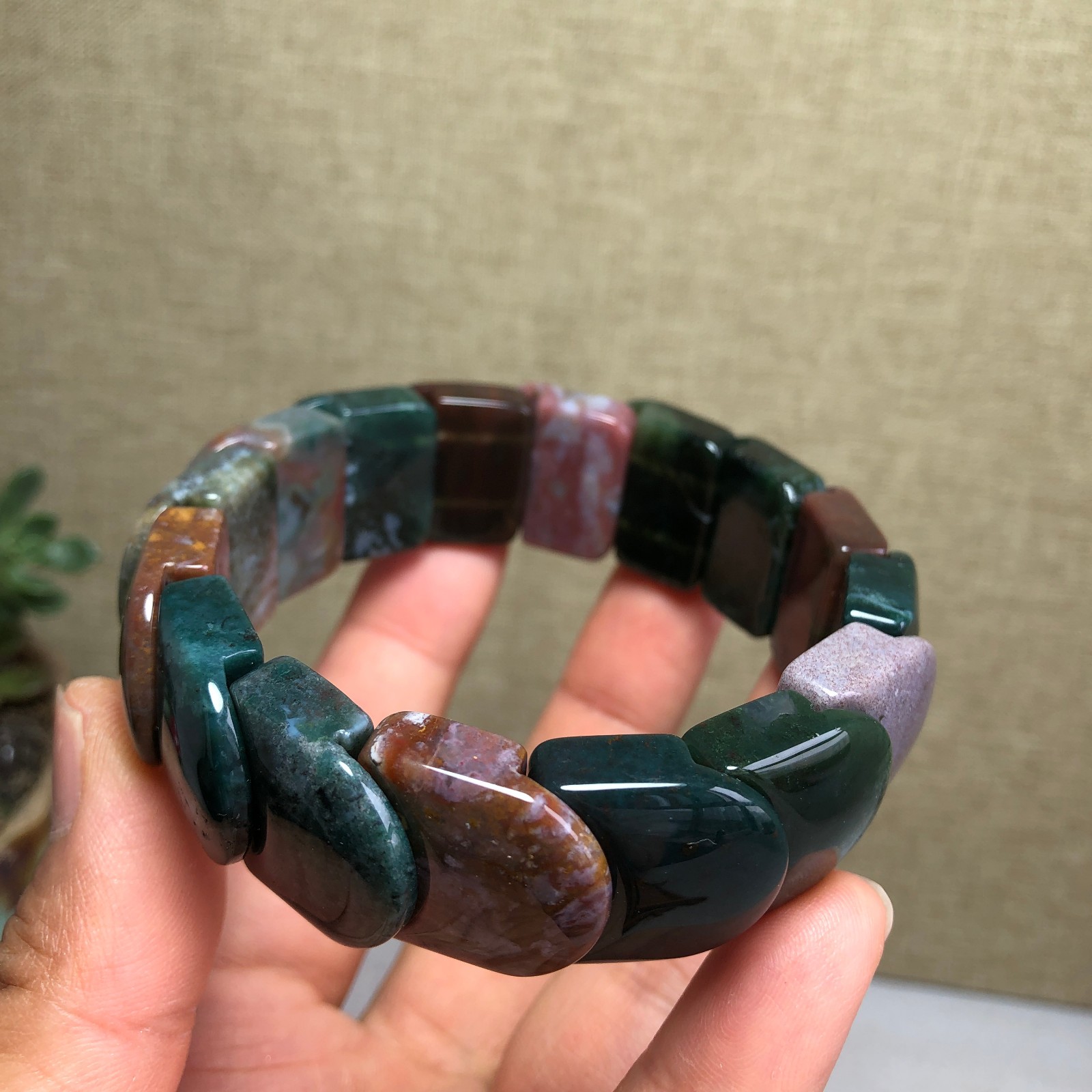 Top Natural Ocean Jasper Stone Bracelet colorful Gemstone Stretch Handmade A6149