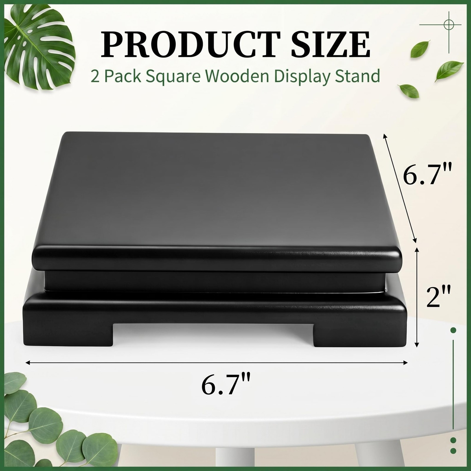 2 Pack Square Wooden Display Stand, 6.7″ Black Wood Vase Display Base, Minima…