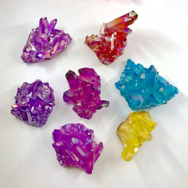 Natural Quartz Angel Aura Titanium Crystal Cluster Healing Rough Stone Specimens