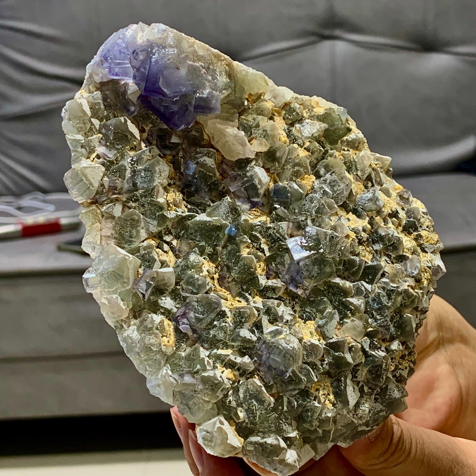 1.28LB Rare transparent Purole green fluorite mineral crystal sample/China