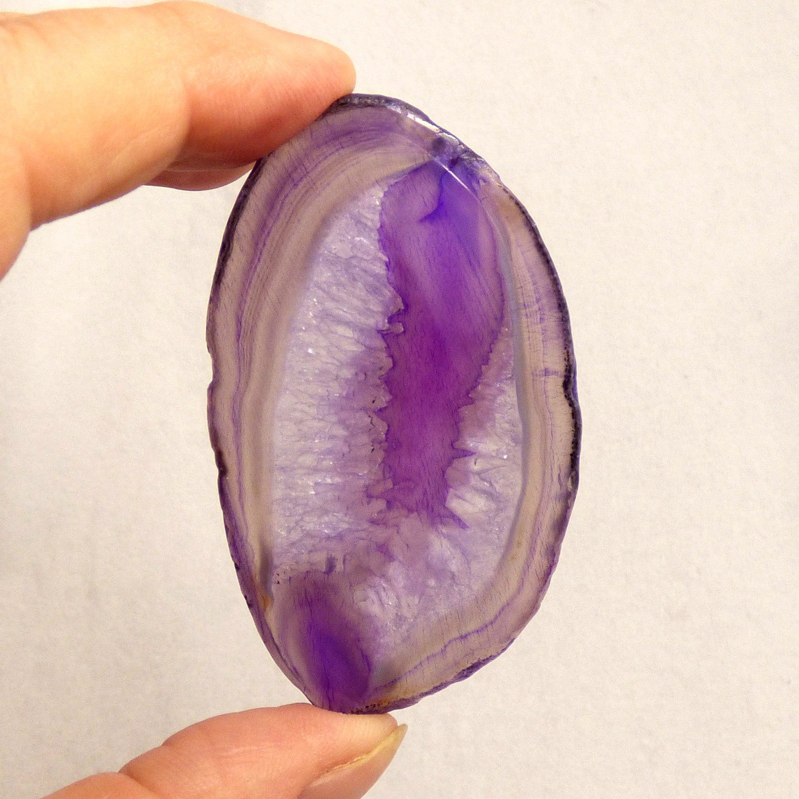 Banded Purple Agate Geode Slice with Quartz Crystal 6.5cm x 4cm Polished Brazil