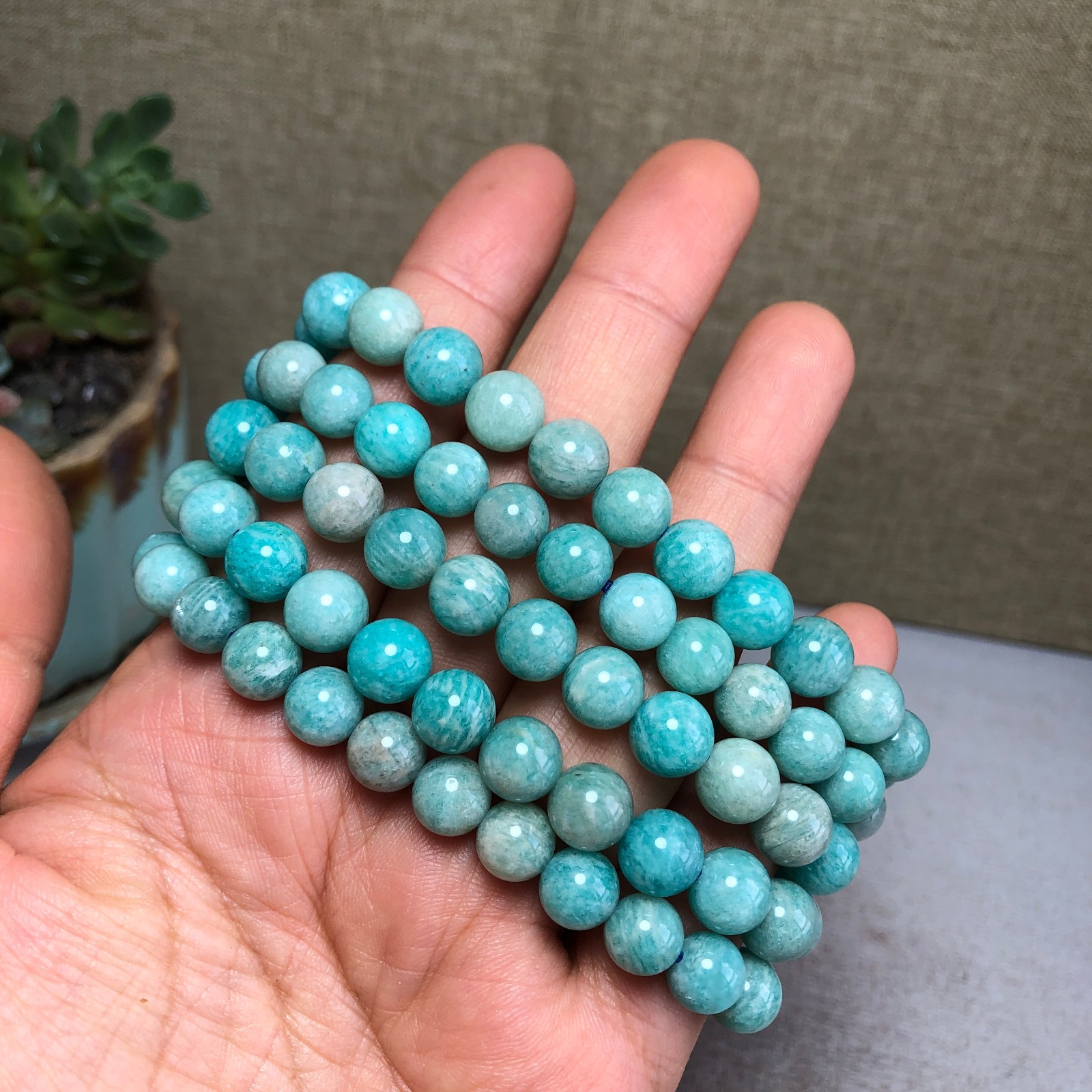 5pcs wholesale Natural amazonite stone Crystal chain beads bracelet 8mm T4770