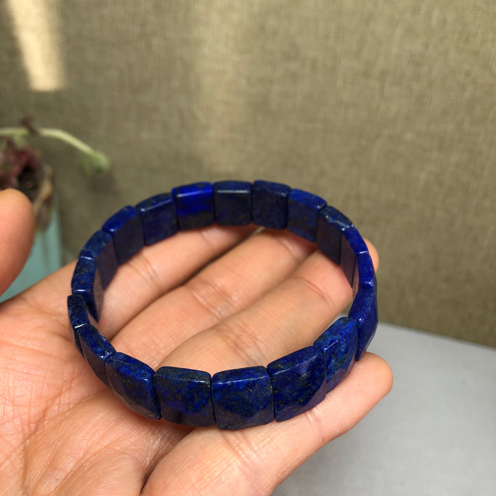 Rare Natural lapis lazuli Crystal Quartz chain aspect beads bracelet 25g A3113