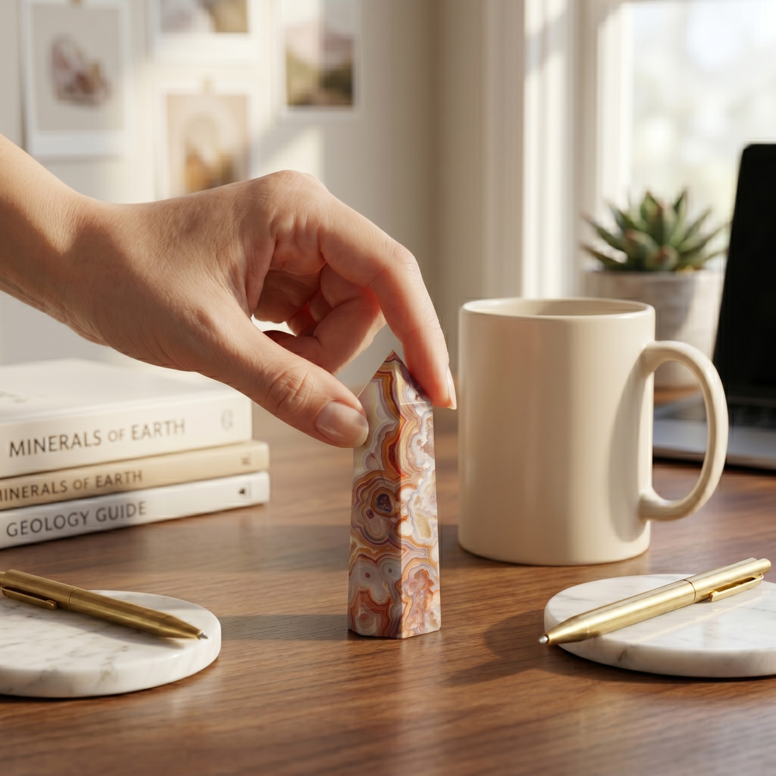 Crazy Lace Agate Crystal Point Tower Natural Stone Home Office Desk Decor Gift