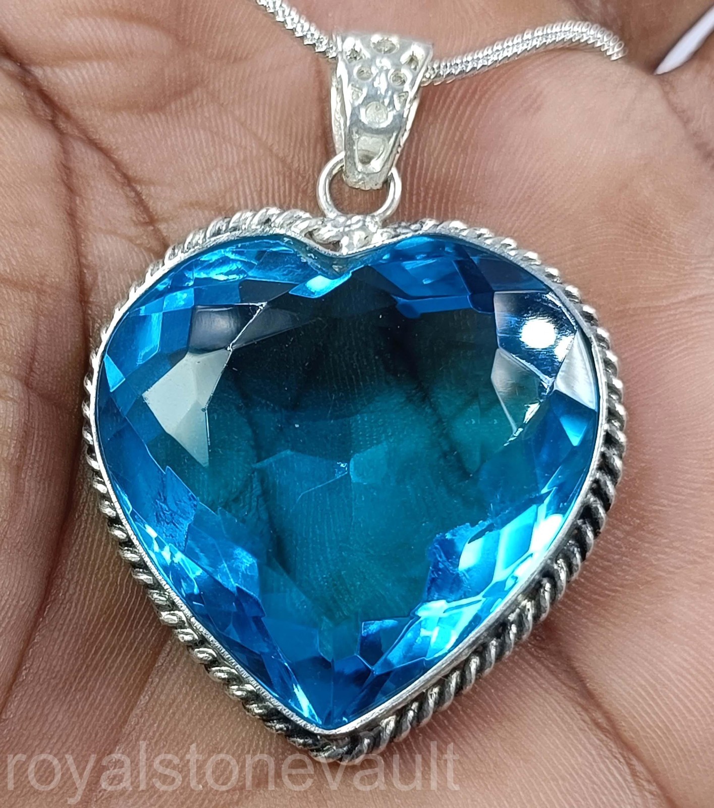 102.10 Ct Natural Blue Topaz Pendant Heart 925 Sterling Silver Chain IGL 6MHJ