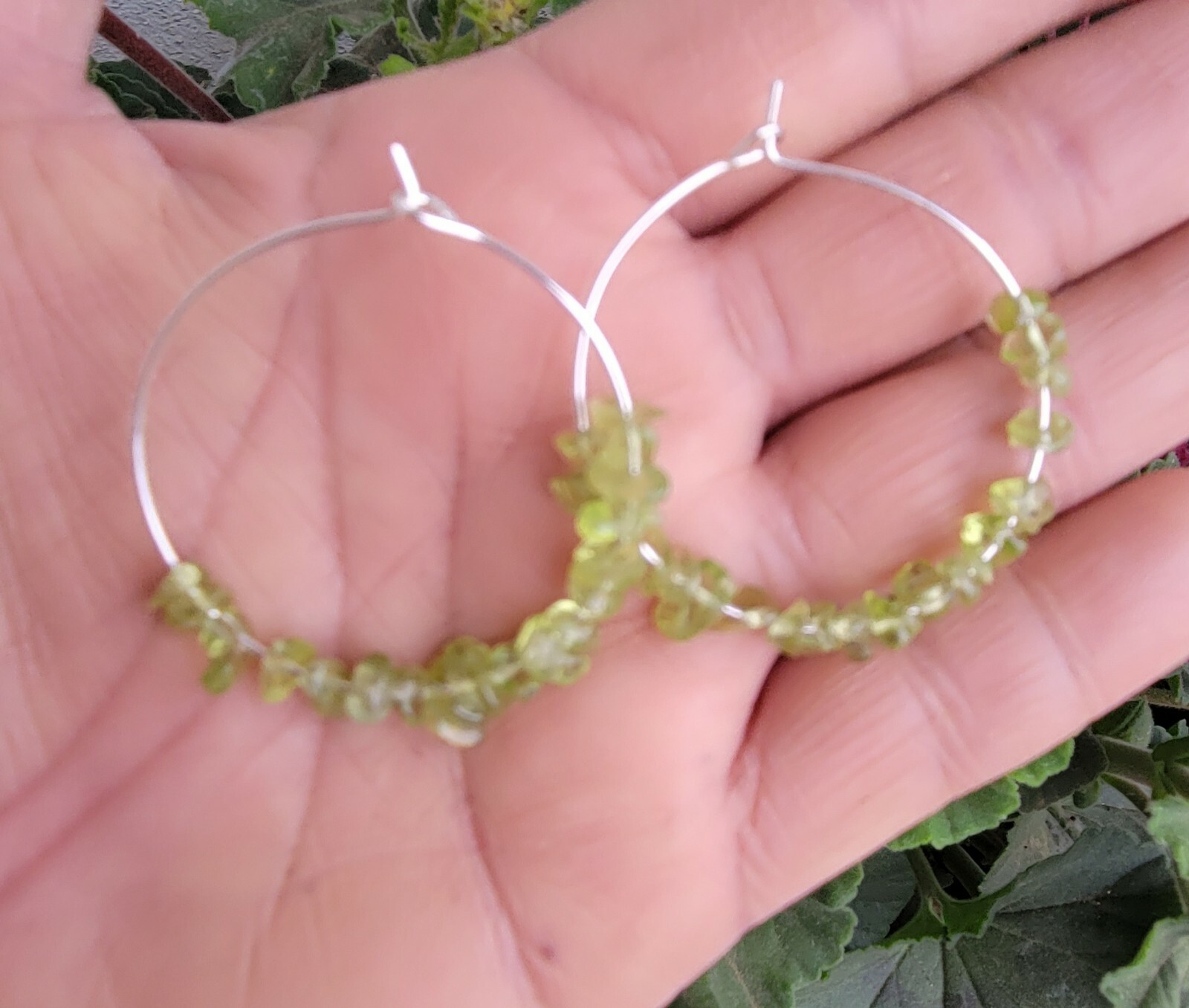 Peridot Crystal Crystal Earrings, Handmade Hoop Earrings, Peridot Jewelry