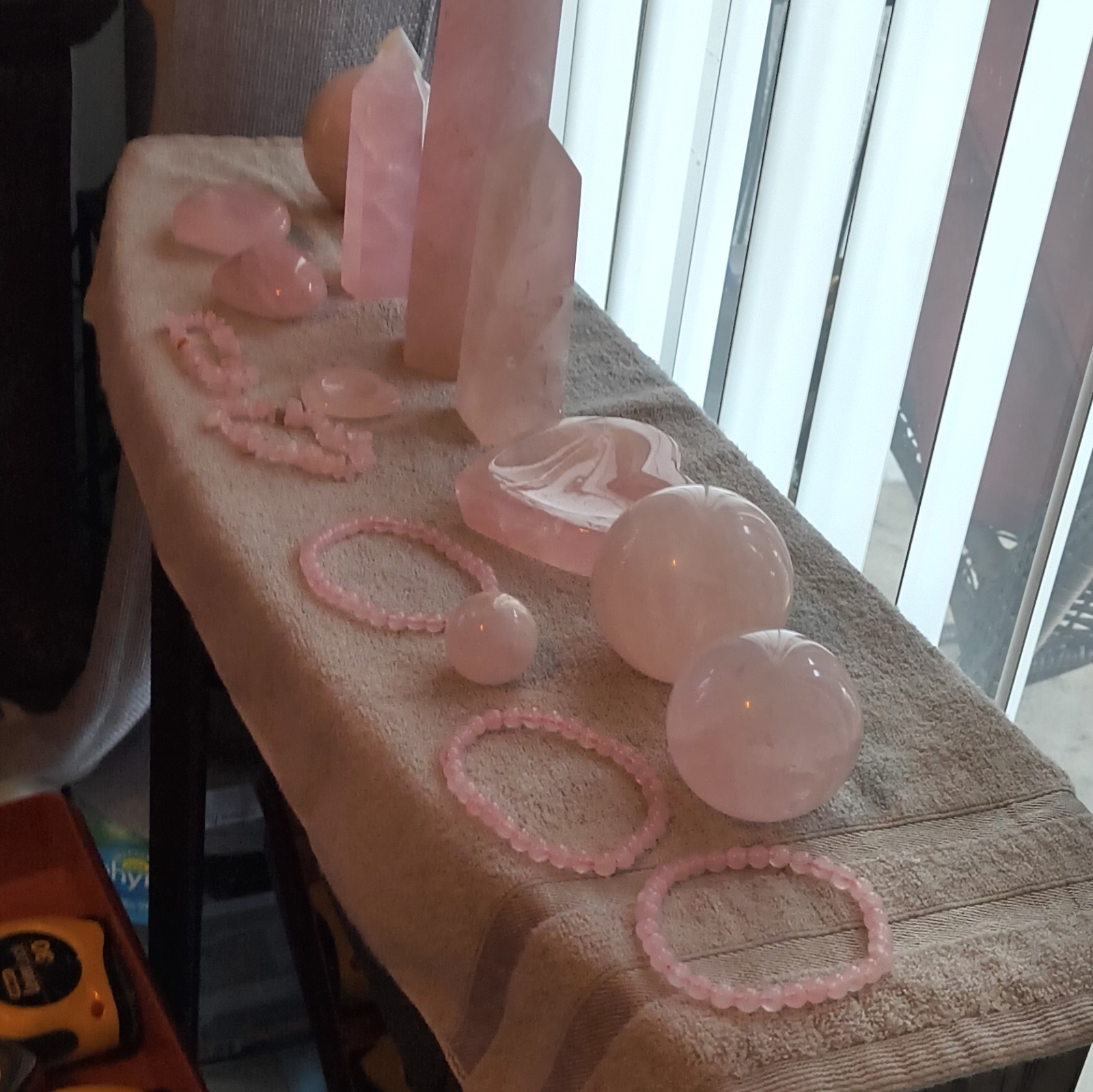 Rose Quartz Crystal Lot – Points/Towers, Spheres, Heart, Beaded Bracelets
