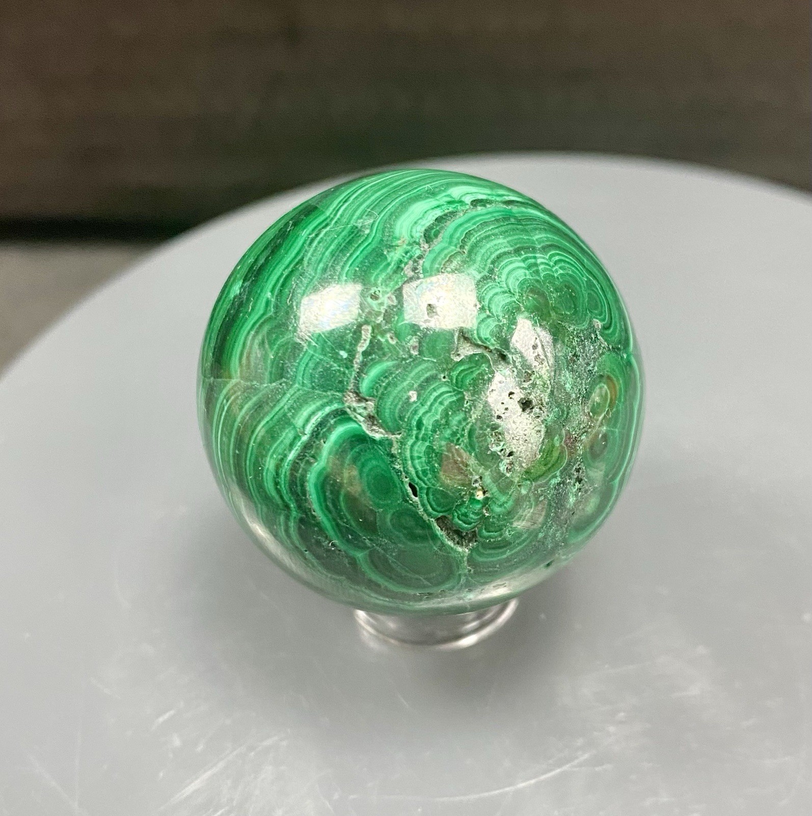 Crystal Malachite Sphere Green Banding pattern spiritual Heal Collect 3.5cm 89g