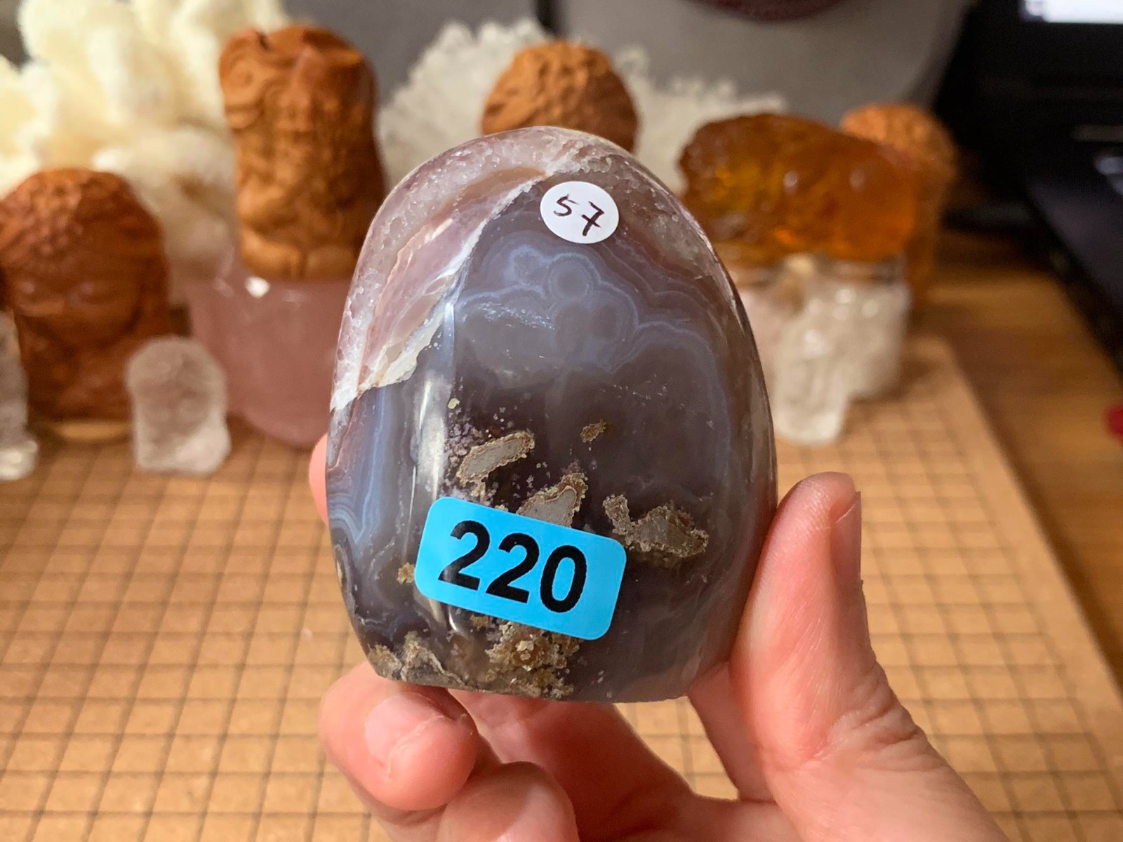 Natural Amethyst & Calcite Cut Geode Quartz Crystal Cluster – 161 Grams (#220)