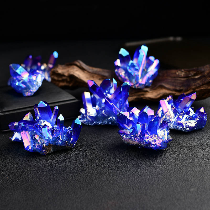 80g Natural Aura Blue Crystal Titanium Rock Stone Cluster VUG Specimens Healing