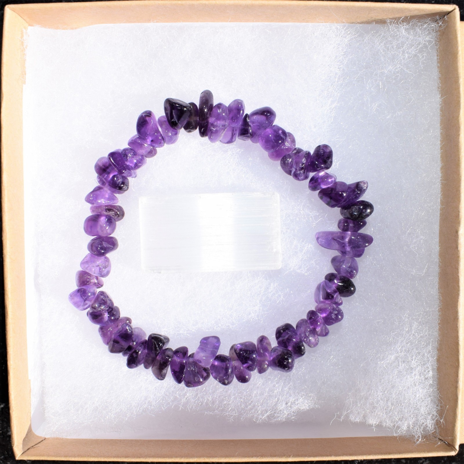 CHARGED Premium Natural (Dark) Amethyst Crystal Chip Stretchy Bracelet