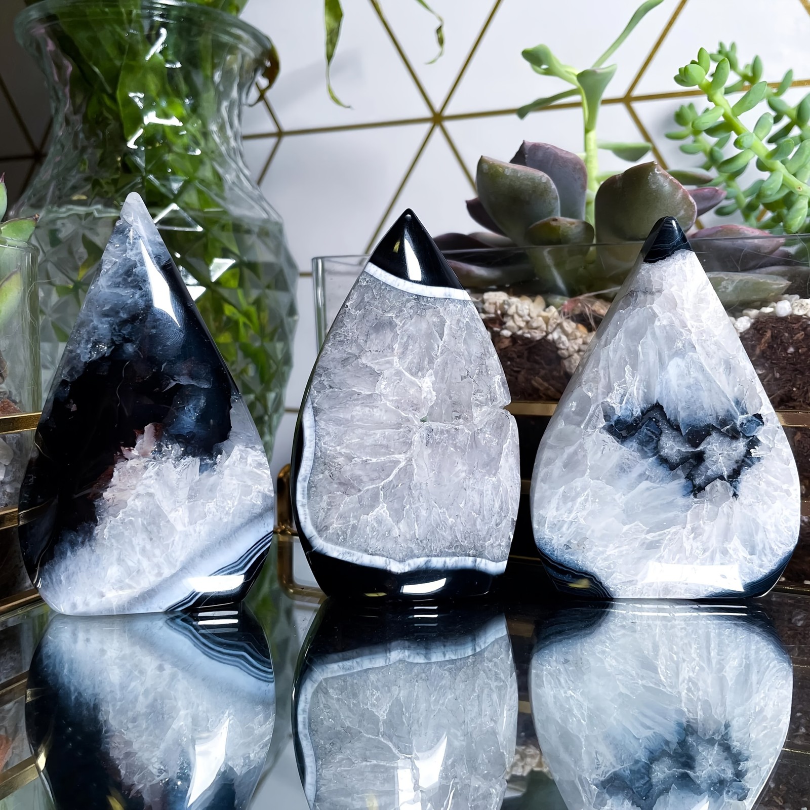 Natural Black Lace Agate Teardrop Carved Ornament Mineral Healing Decor Gift