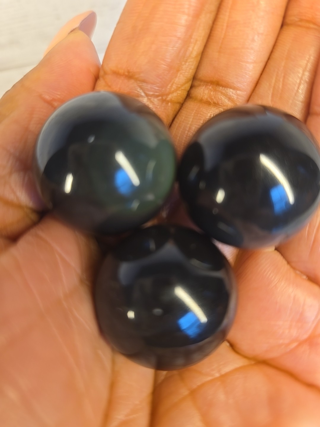 Rainbow Obsidian Sphere Set 3pc Silver Sheen Crystal Balls 26mm