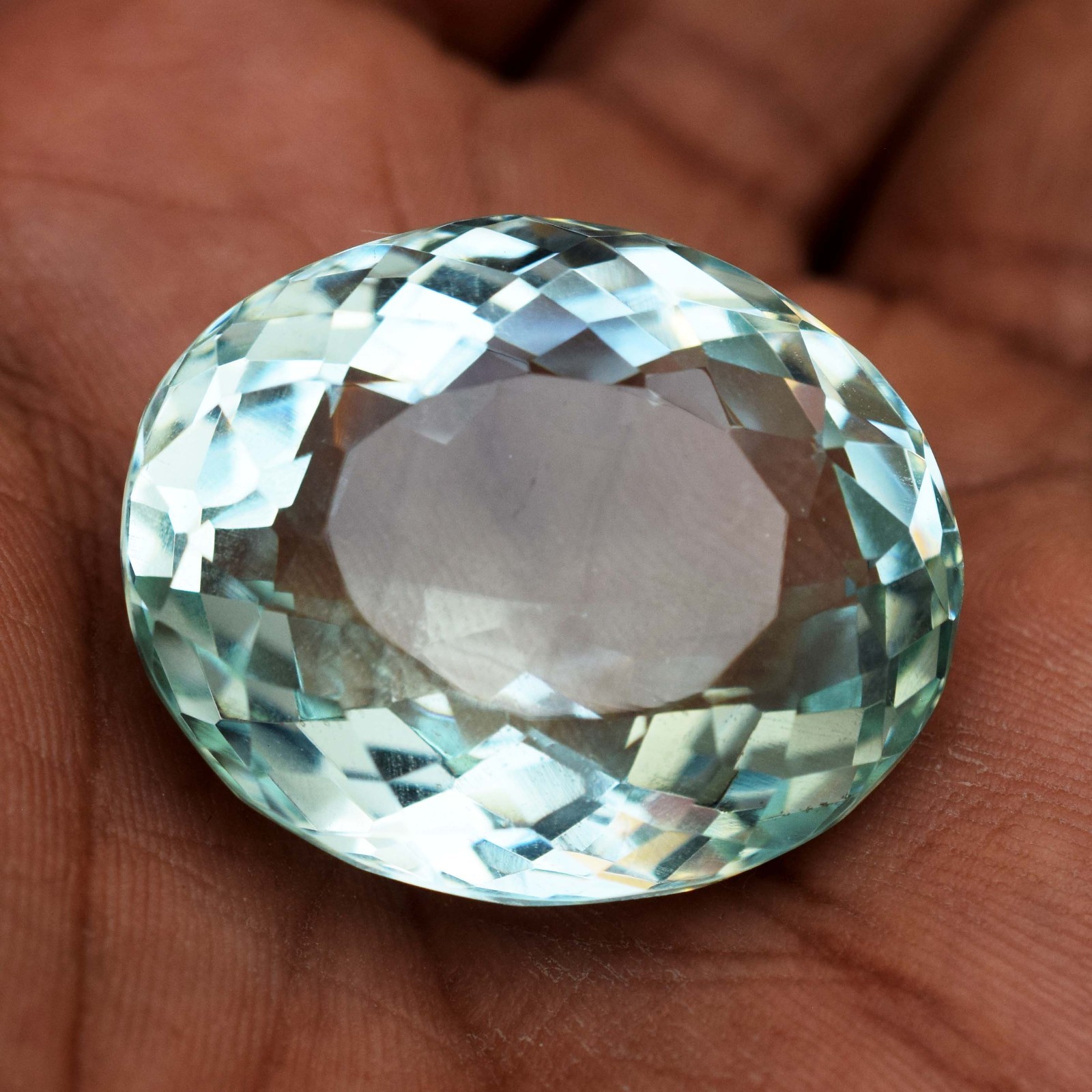 100 CT Flawless Sky Blue Aquamarine Oval Faceted Cut Certified Loose Gemstone