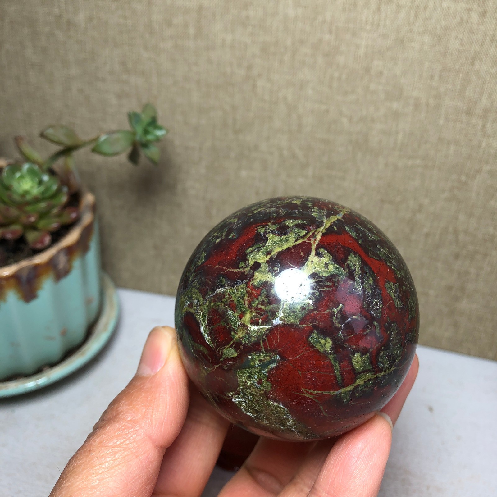 60mm Natural Dragon blood stone quartz crystal sphere ball healing 348g A4050