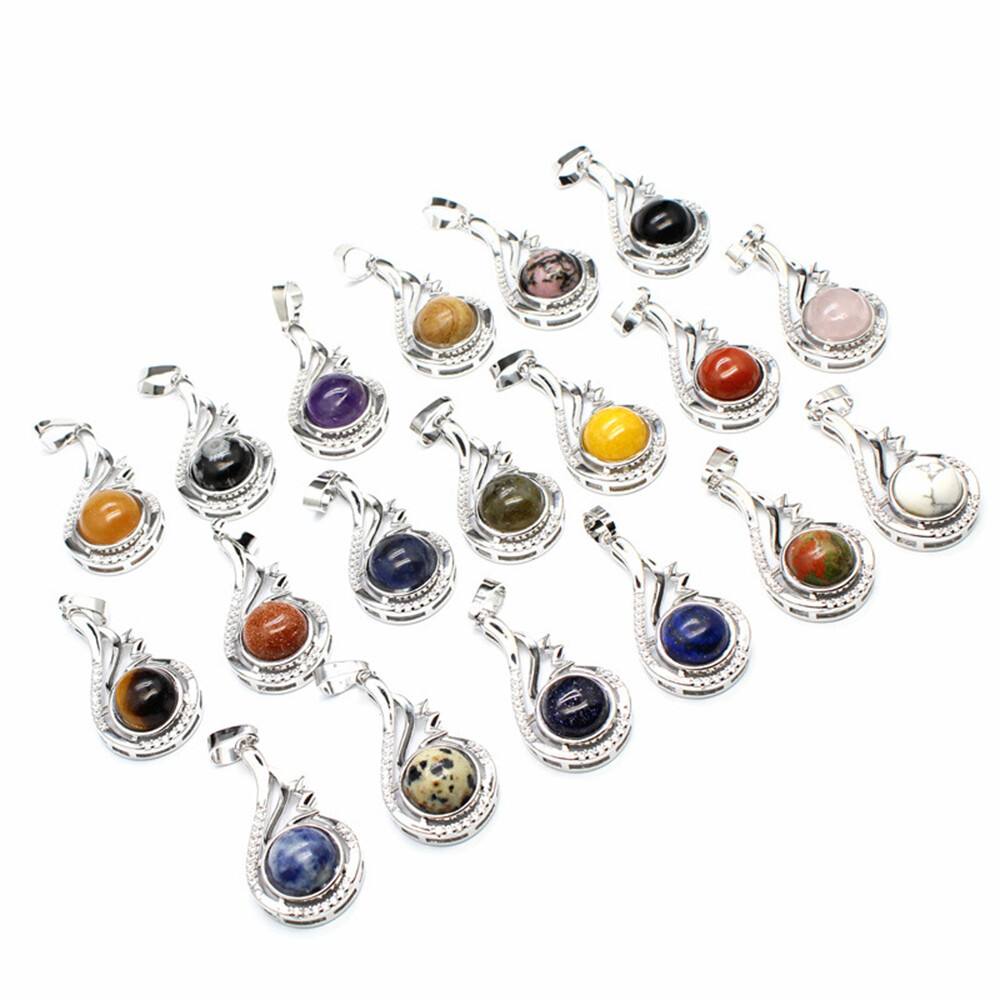 Mini Natural Crystal Round Bead Pendant Quartz Chakra Jewelry Reiki Gift Healing