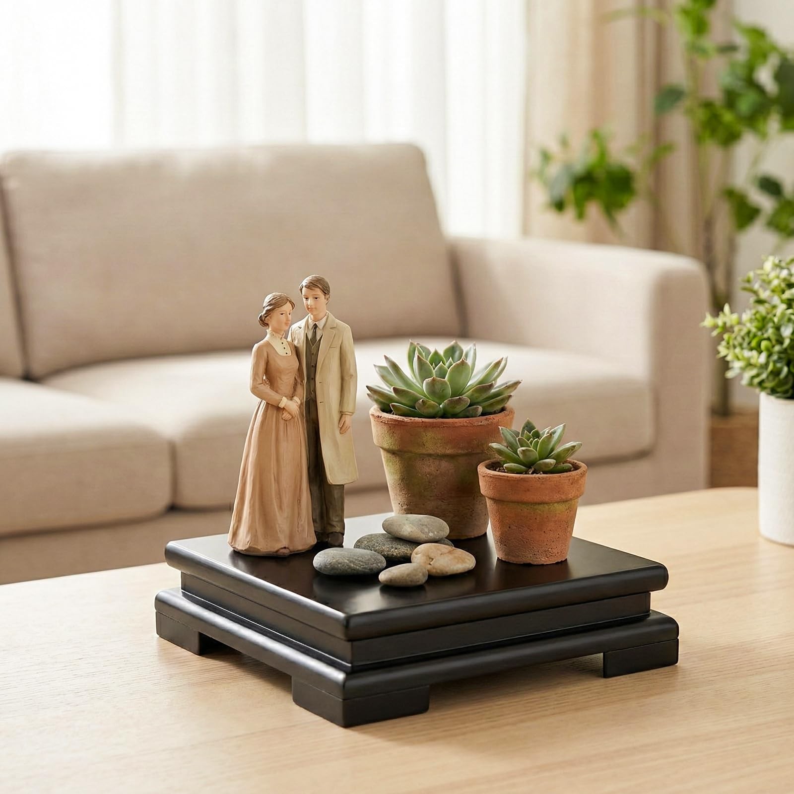 2 Pack Square Wooden Display Stand, 6.7″ Black Wood Vase Display Base, Minima…