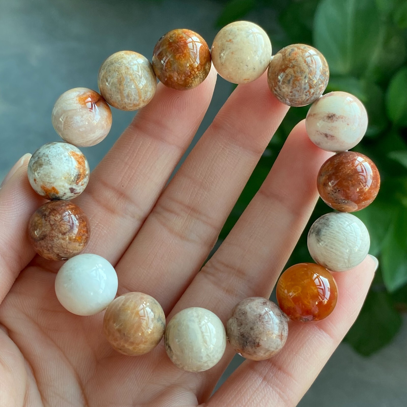 13mm Natural Orange Jade Coral Quartz Crystal Beads Bracelet AAA 1342