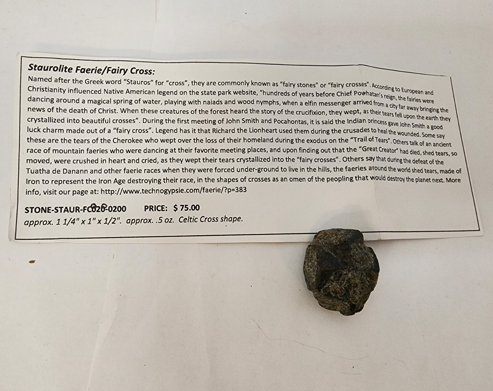 Staurolite Celtic cross – large approximately1.25x1x.5 inches (FC020)
