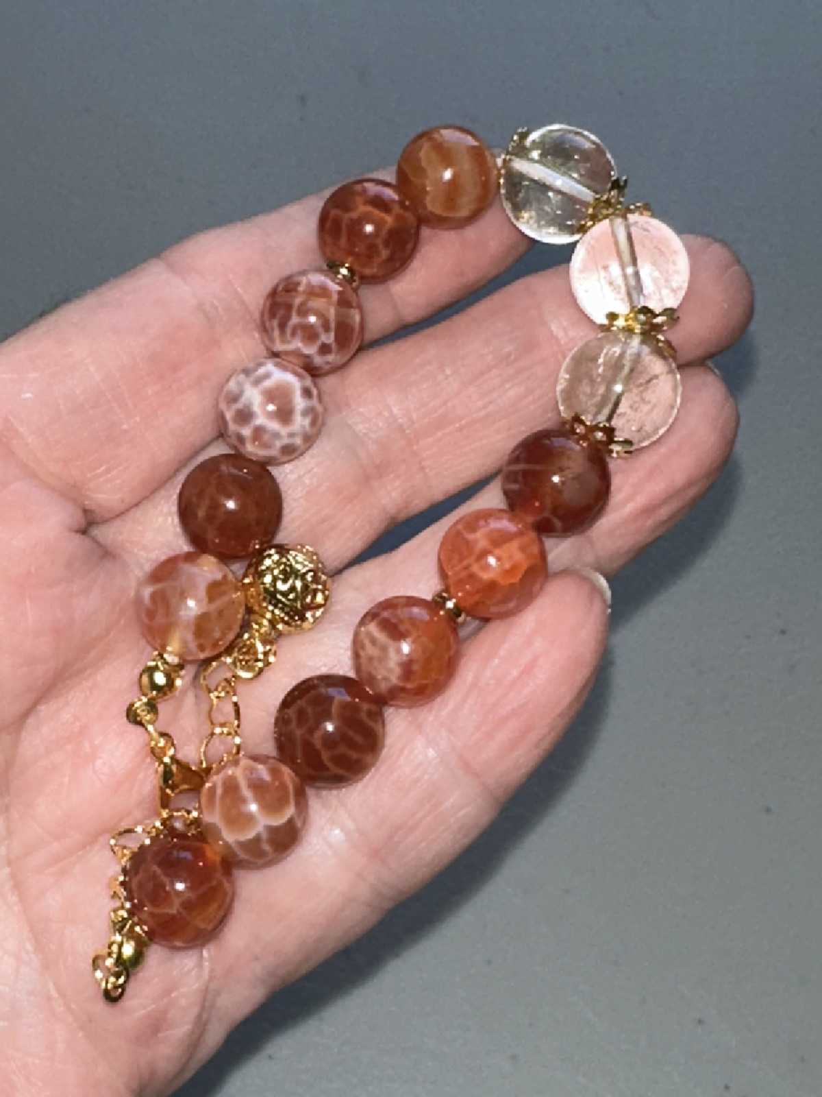 Gold Rutile Quartz/Botswana Agate 11mm,Adjustable Bracelet,Metaphysical,Jewelry