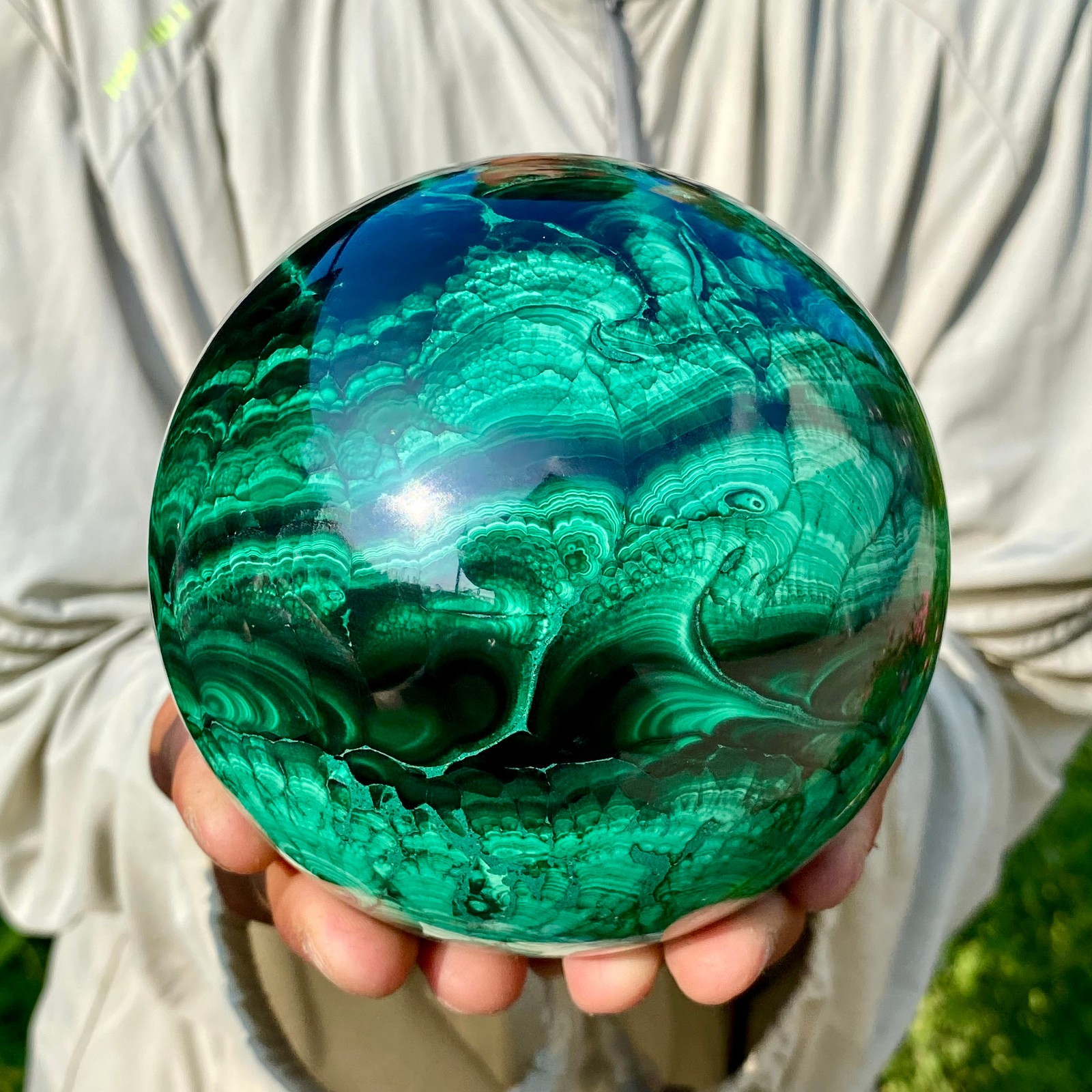 5.97LB Rare Natural Malachite quartz hand Carved sphere Crystal Healing