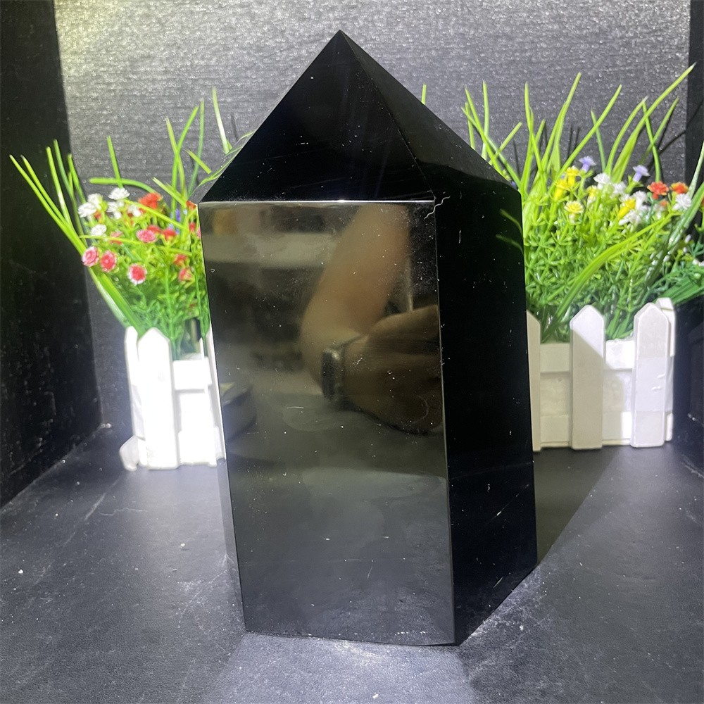 8.3LB 8.2″ Natural Black Obsidian Obelisk Tower Crystal Quartz Mineral Energy