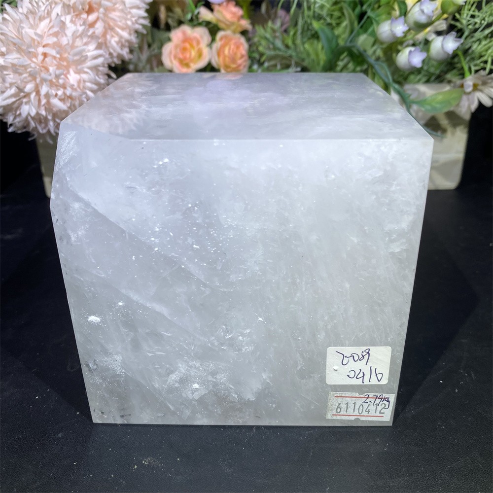 6.1LB 3.8″Natural Clear Quartz Cube Statue Crystal Carved Reiki Heal Decor
