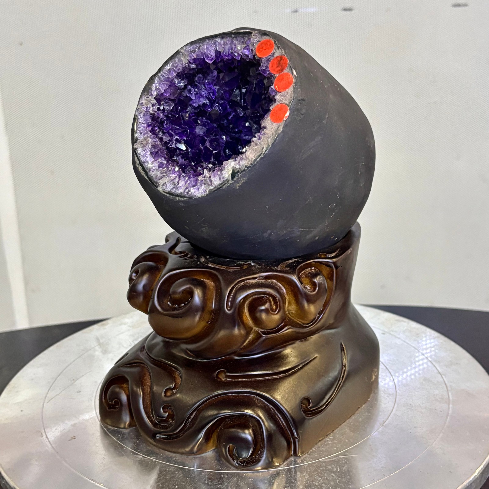 5.2LB Natural uruguay amethyst geode quartz money bag crystal +stand