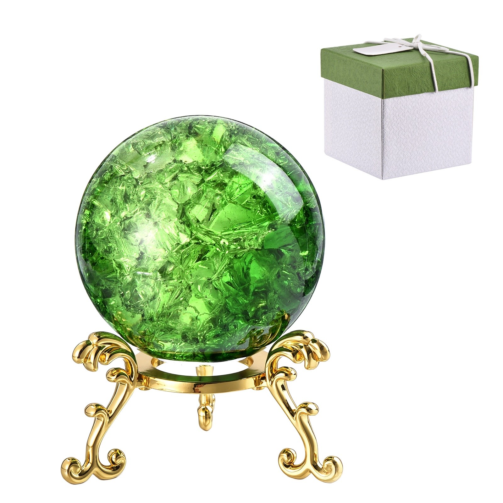 50mm Round Crystal Sphere with Stand Gift Box Packaging Included, Green