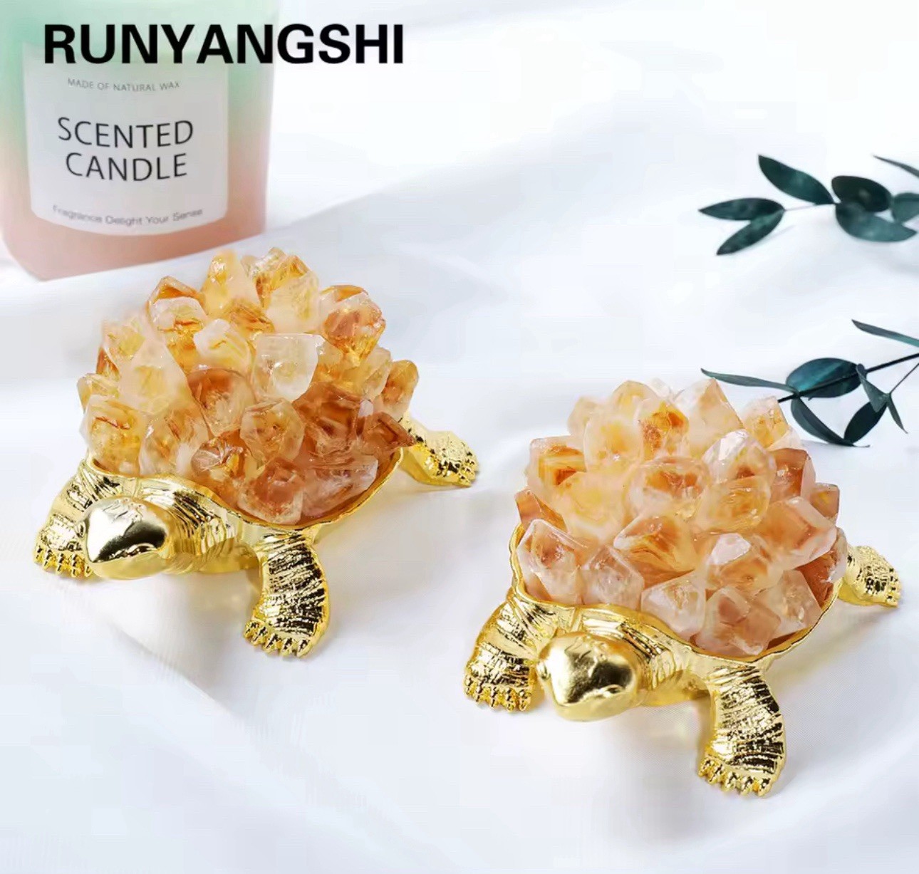 Natural Citrine Crystal Turtle Figurine Tortoise Ornament Feng Shui Decor