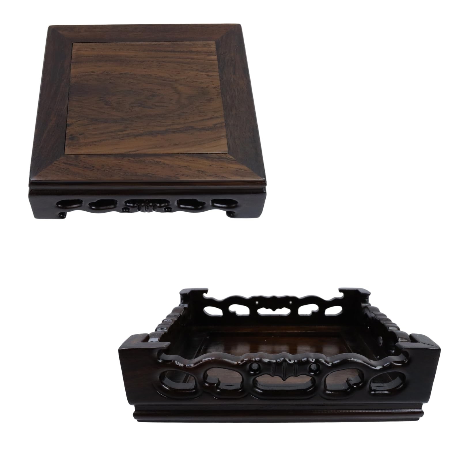 Oriental Ebony Wood Display Stand, 5.5 Inch Square Wooden Pedestal Base, Carv…