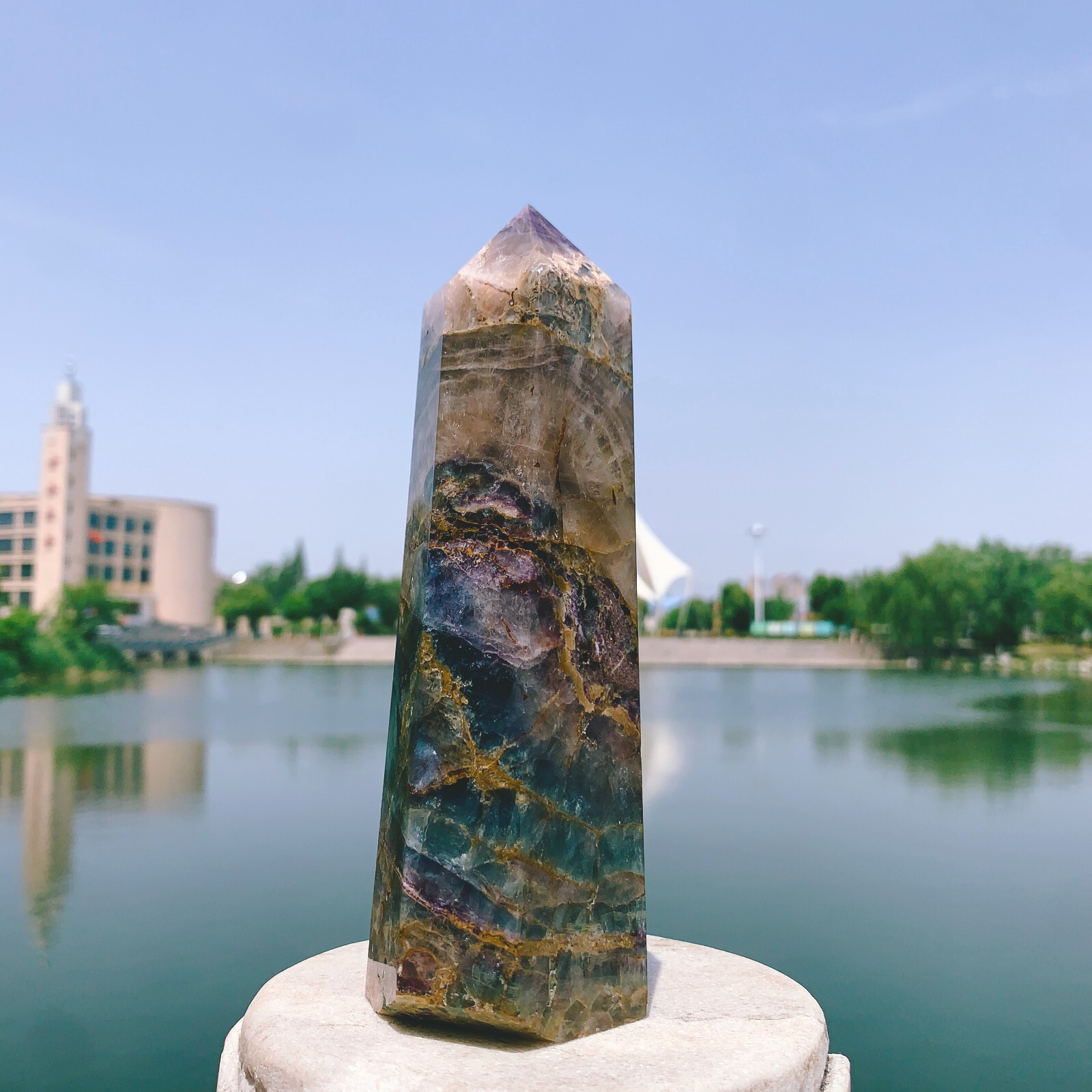 1.92LB Natural color fluorite crystal obelisk point specimen healing
