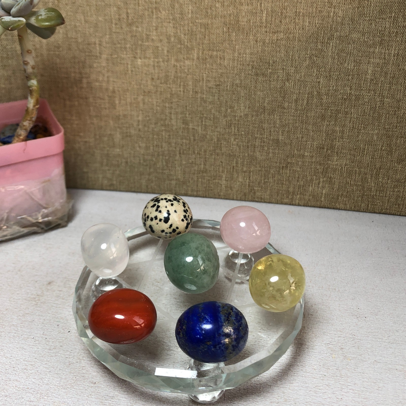 Natural various semi-precious stone Crystal Seven Star Array tumbled 338g A2458