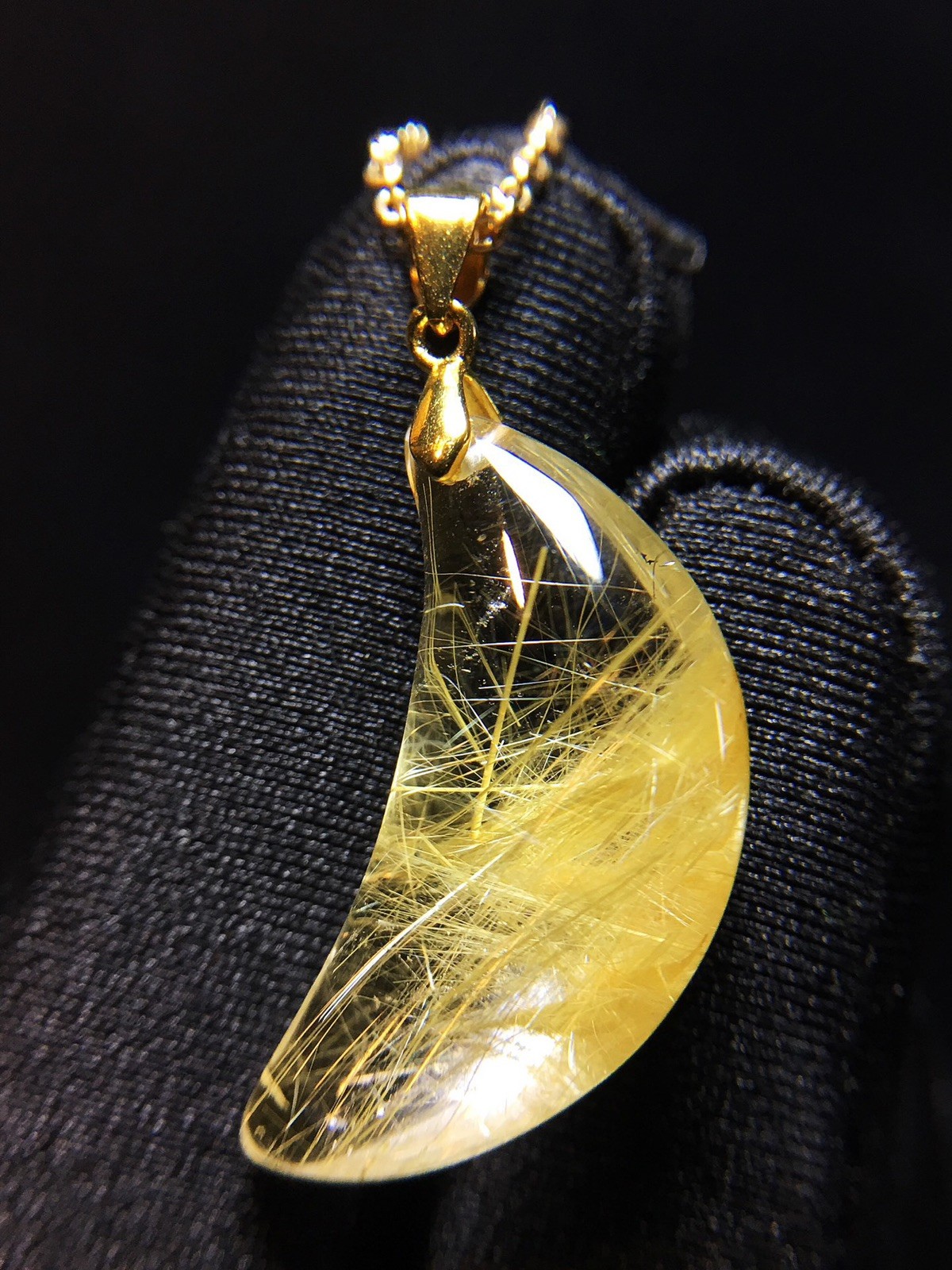 Natural Titanium Crystal Golden Hair Crystal Crescent Moon Pendant Choker