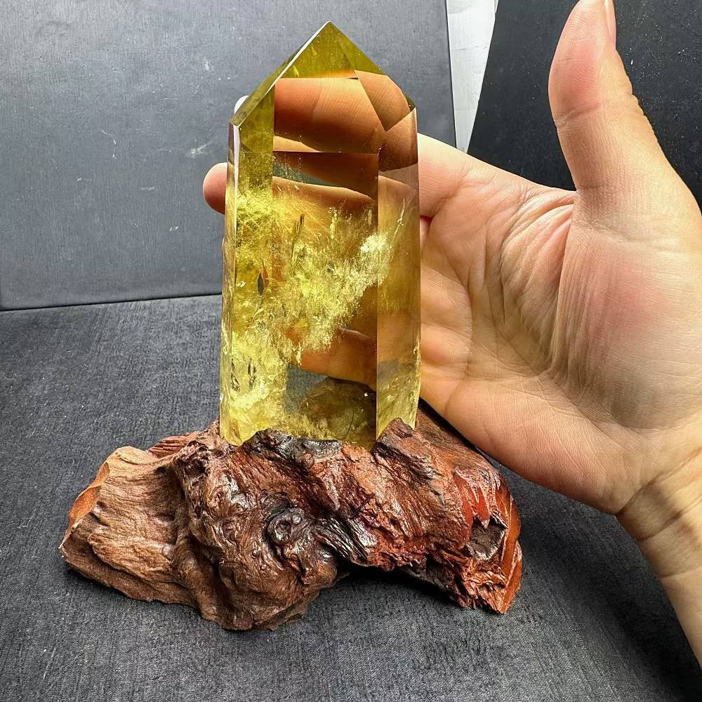 1.76LB Natural Citrine Quartz Obelisk Energy Crystal Tower Point Reiki+Stand