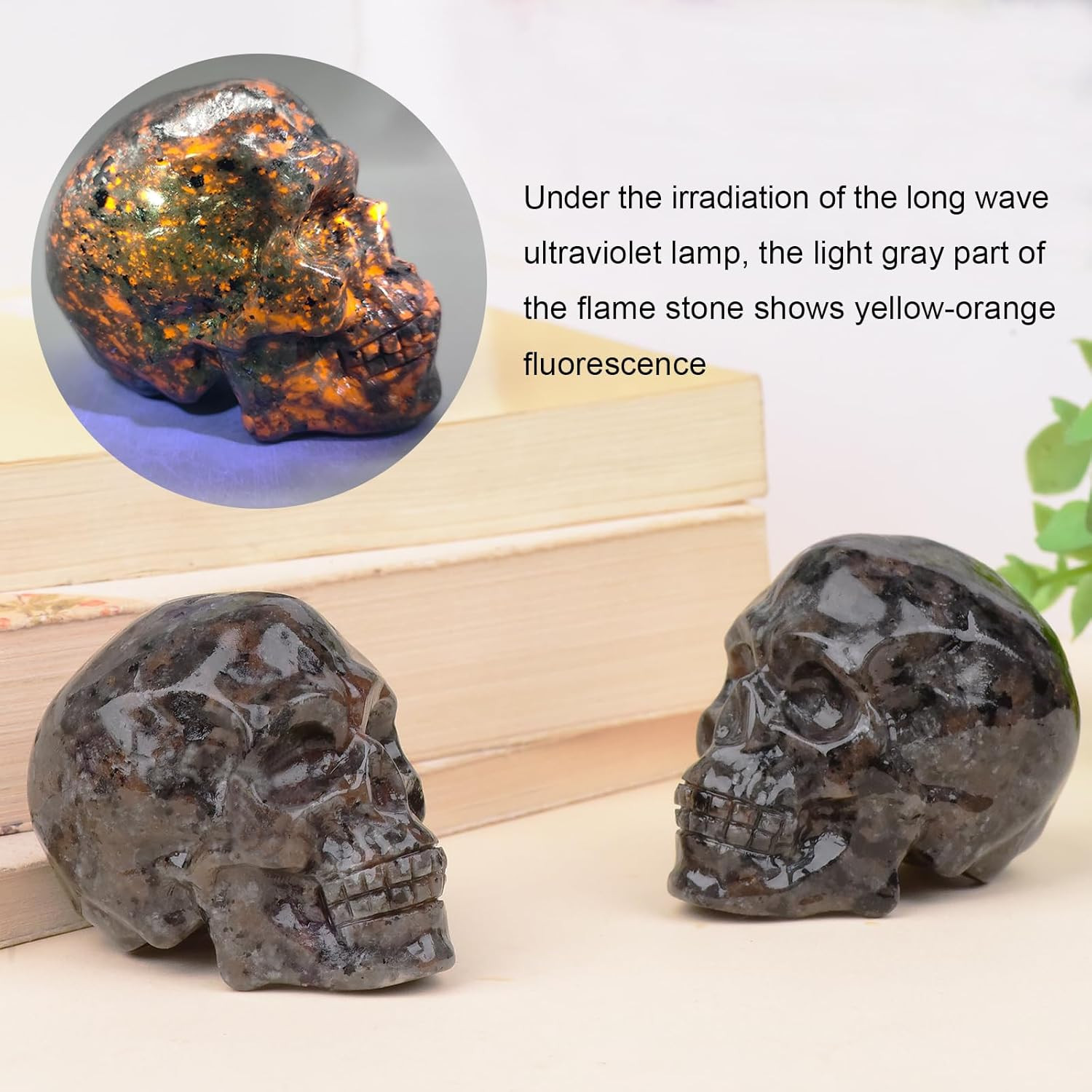 2 Inch Flame Yooperlite Stone Crystal Skulls Decor,Human Skull Sculpture Statues