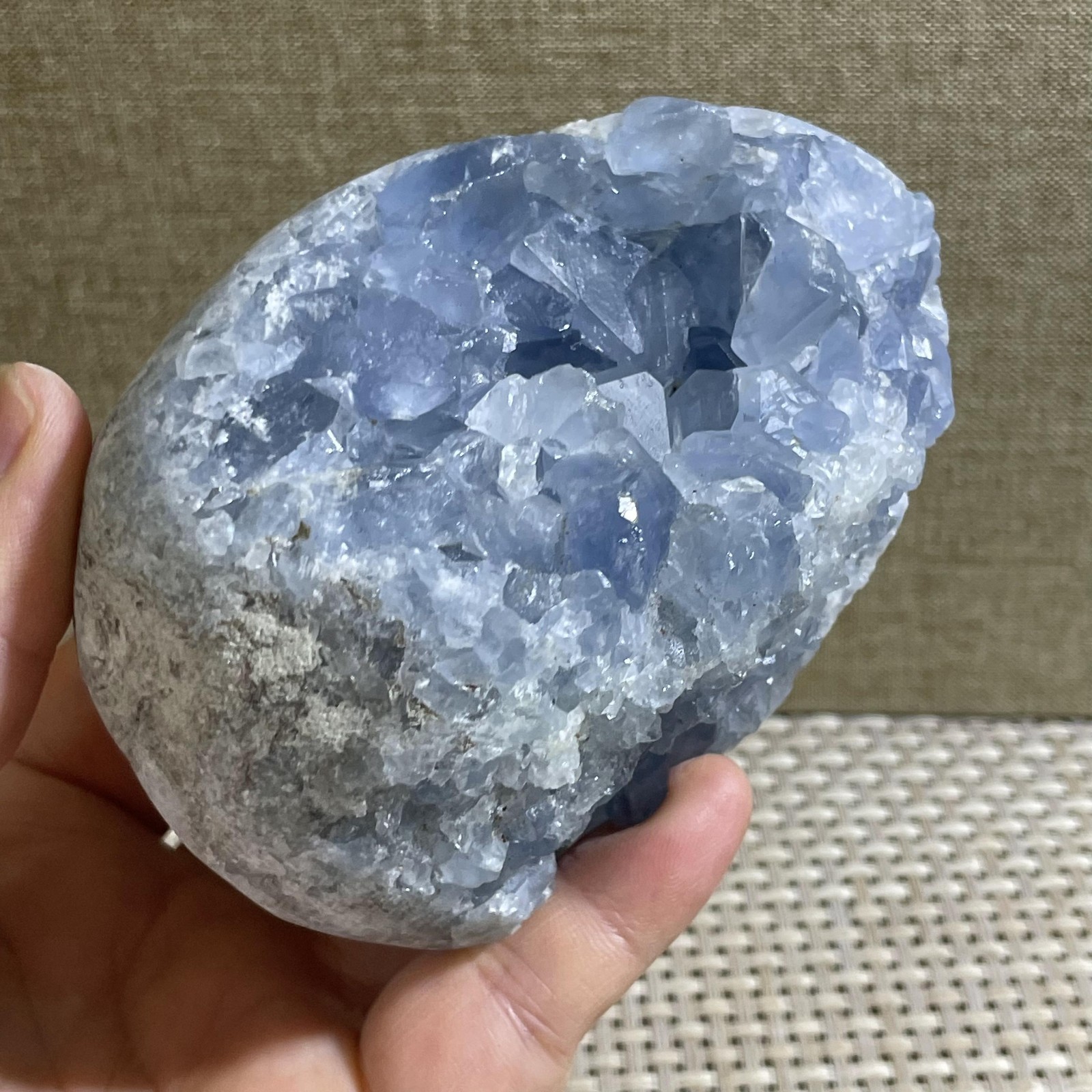 820g Celestite Crystal Natural Sky Blue Geode Cluster – Rough Stone Crystal