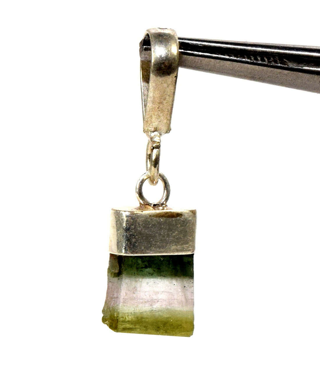 13mm 4ct Layered Green Tourmaline Crystal Pendant Silver Plated – Afghanistan